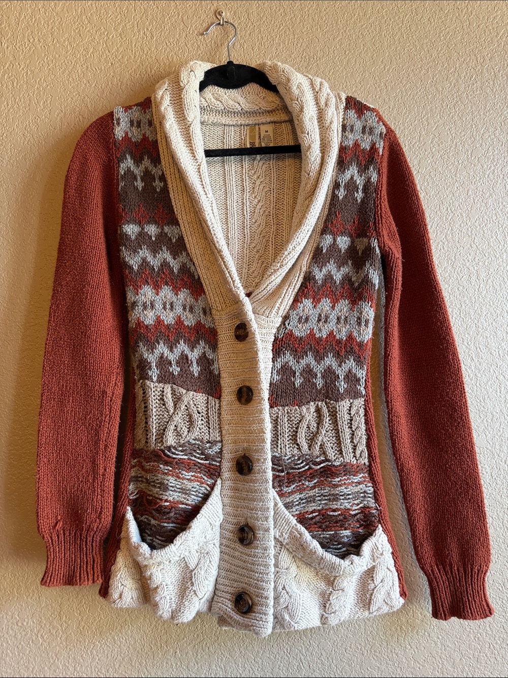 BKE Multi-Pattern Shawl Collar Cardigan